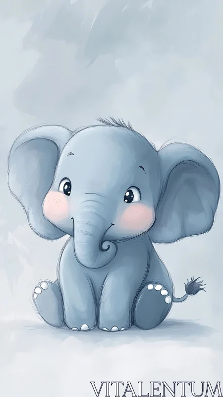 Sweet baby elephant sits with rosy cheeks and bright eyes