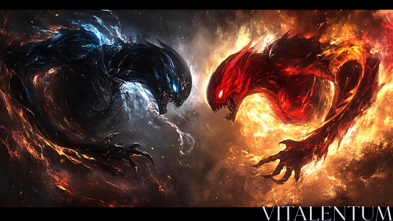 Elemental fire and shadow creatures in direct opposition.