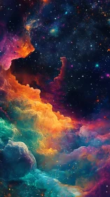 Colorful nebula formation against dense star field background.