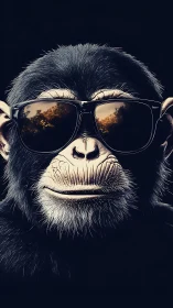 Cool monkey portrait wears reflective sunglasses in noir style
