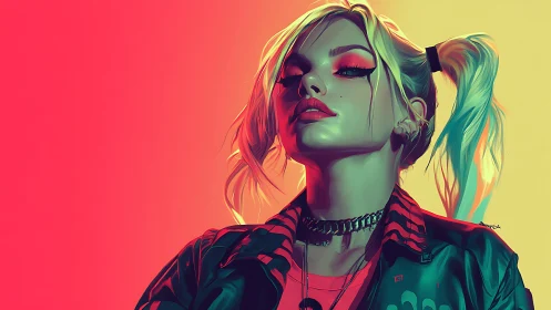 Bold neon portrait celebrates edgy style and fearless charm