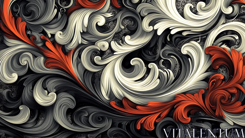 Parametric baroque vortexes in tricolor fluid filigree field.