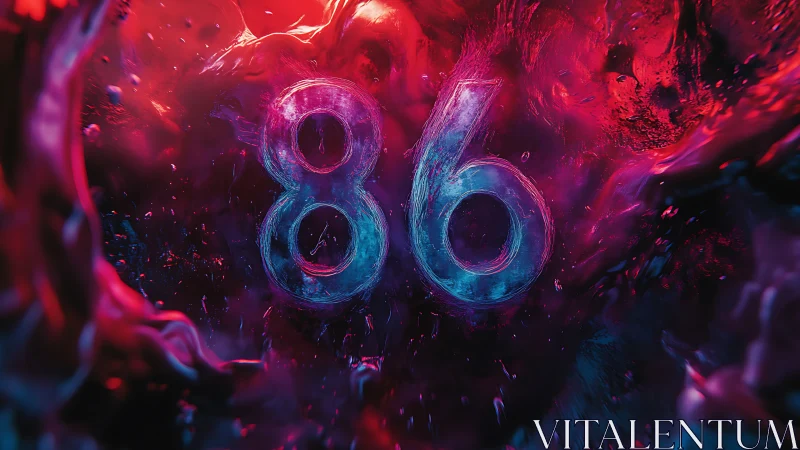 Chromatic fluid vortex encasing translucent numerals 8 and 6.