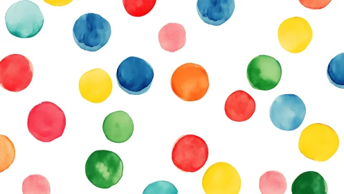 Chromatic watercolor dot array on white negative field.