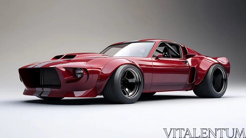 Custom red muscle car render with widebody stance.
