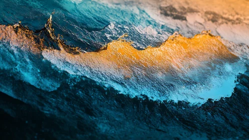 Molten sunrise surfs across a frozen teal tide of glass