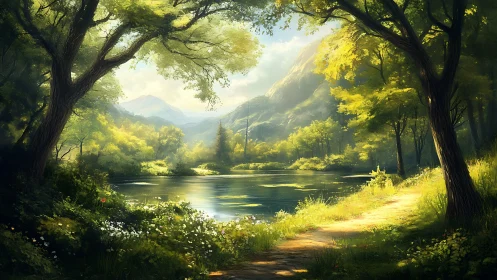 Mountain Valley River Through Forest Canopy