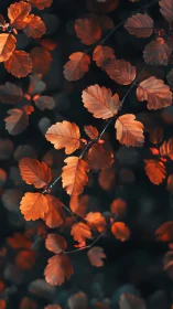 Burnt orange autumn leaves glow softly against deep teal