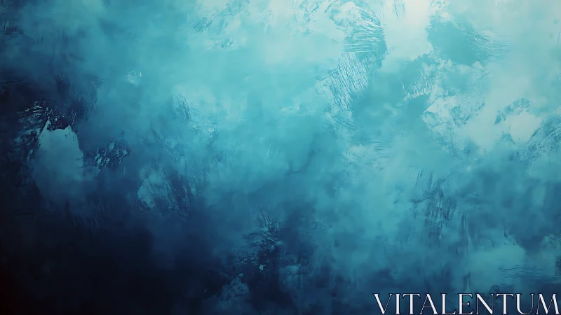 Cyan tonal abstract cloud field with textured brush diffusion study