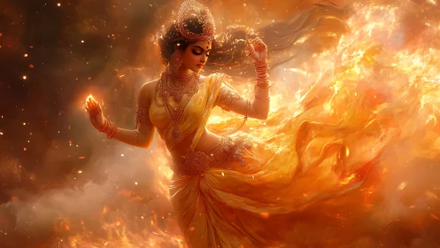 Divine Fire: Goddess in Golden Flames and Ethereal Light