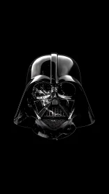 Specular black helmet with fractured visor on deep void background.