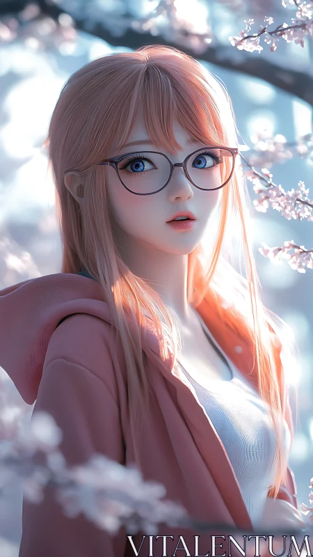 Soft spring scholar beneath daydreaming cherry blossoms.