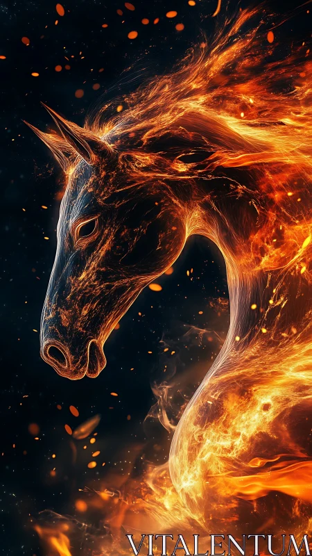 Fiery spectral horse bursts from swirling embers