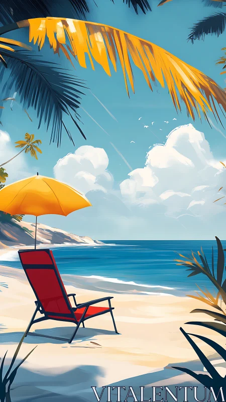 Solitude recliner under citrus sun on a hush-blue shoreline.