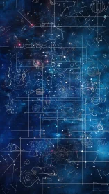 Celestial interface diagrams map cosmic data streams in blue