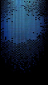 Geometric blue pixel cascade with radial gradient structure.