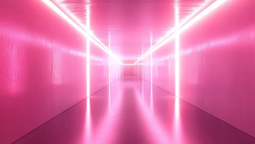 Linear pink corridor with continuous neon strip lighting.