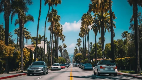 Sunlit palm-lined boulevard rolling toward a relaxed horizon.
