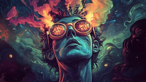 Dreamy cosmic visionary with glowing neon imagination.