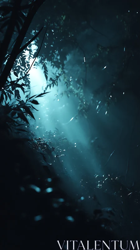 Mystical Light Through Rain-Soaked Foliage and Mist