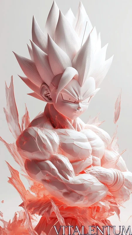 Stylized muscular figure rendered as faceted white statue