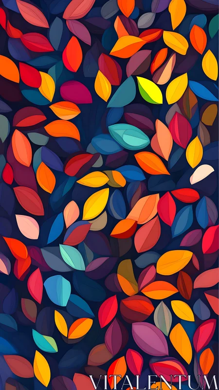 Dense vector foliage pattern organizes overlapping multicolor leaves