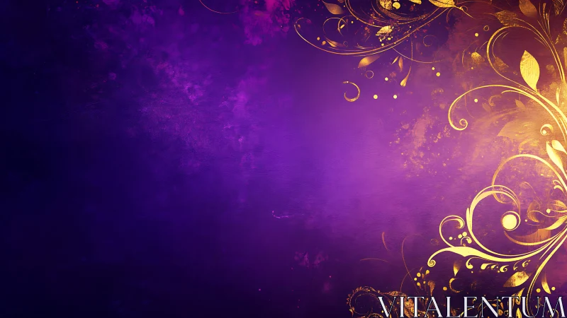 Ornate gold floral filigree on textured violet digital ground.
