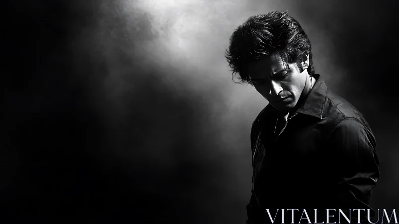 Brooding male portrait in high contrast monochrome light.