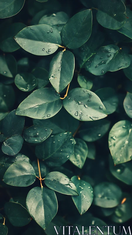 Macro foliage study with raindrop details and teal toning.