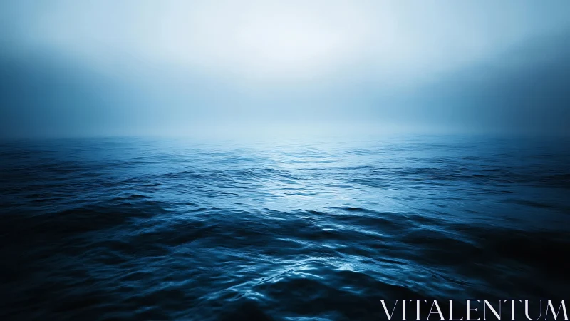 Endless blue ocean under soft horizon glow at dawn.