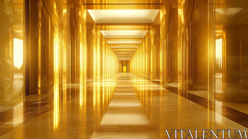 Golden Traversal: Luminous Corridor with Receding Perspective and Warm Chromatic Ambiance.