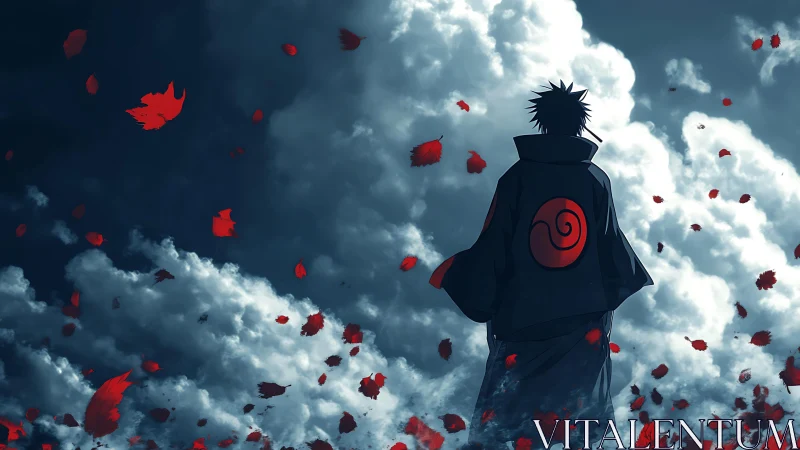 Stormwalker in scarlet leaves beneath brooding clouds.