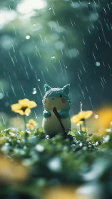 Miniature raindrenched creature rendered in cinematic bokeh