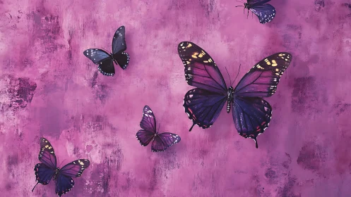 Midnight violet butterflies drifting across rosy hush.
