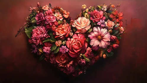 Heart-Shaped Floral Cascade: Crimson Romance Blooms.