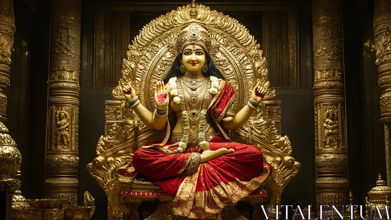 Golden goddess throne hums softly with scarlet serenity