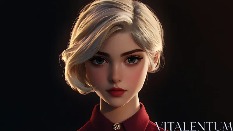 Digital portrait depicts stylized woman with short blond hair