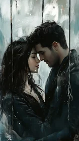 Two figures positioned closely within window-like architectural frames against muted backdrop