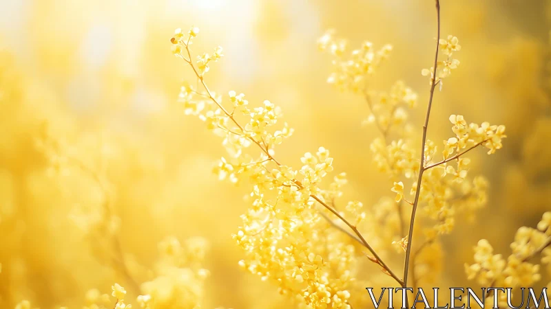 Golden yellow blossoms glow softly in diffused sunlight