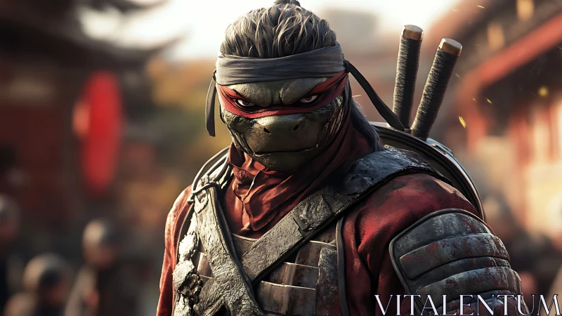 Armored reptilian ninja warrior rendered in high-detail 3D lighting