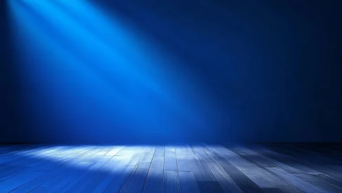 Photorealistic blue stage with directional spotlight composition.