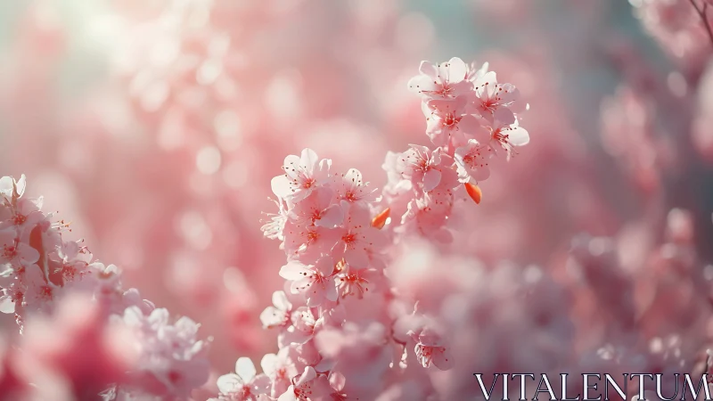 Pink Cherry Blossoms in Soft Focus with Luminous Depth