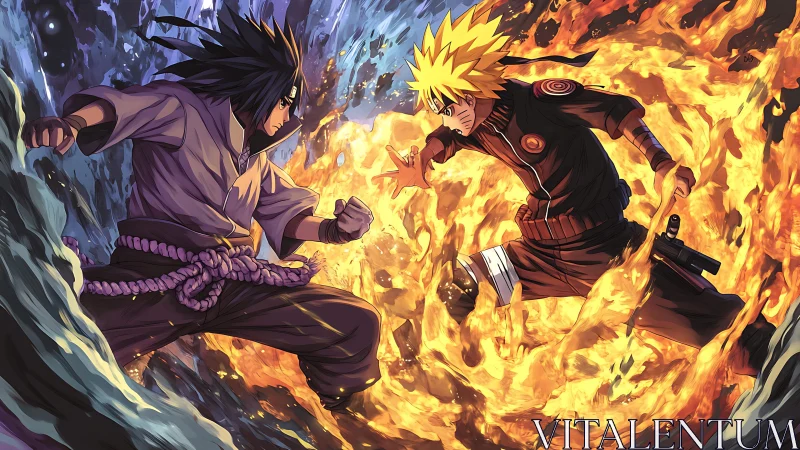 Flame and shadow collide in an explosive anime showdown.