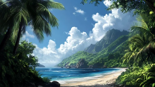 Verdant Cove Dreams: Where Mountains Kiss Turquoise Waters.