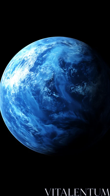 Luminous blue exoplanet rendered with high-contrast rim lighting