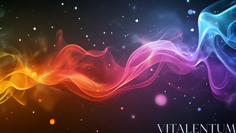 Chromatic energy waves form translucent ribbons across dark field