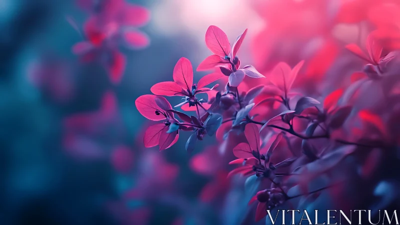 Pink flowering branches with selective focus and bokeh background