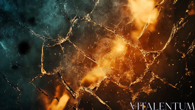 Cracked glass texture with fiery orange and icy blue contrast.