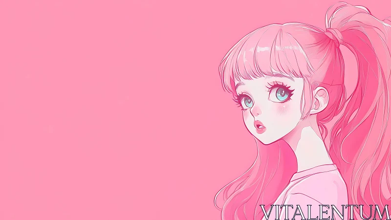 Soft pink anime girl gazes gently with bright curious eyes