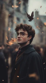 Young dreamer in swirling autumn magic and soft light.